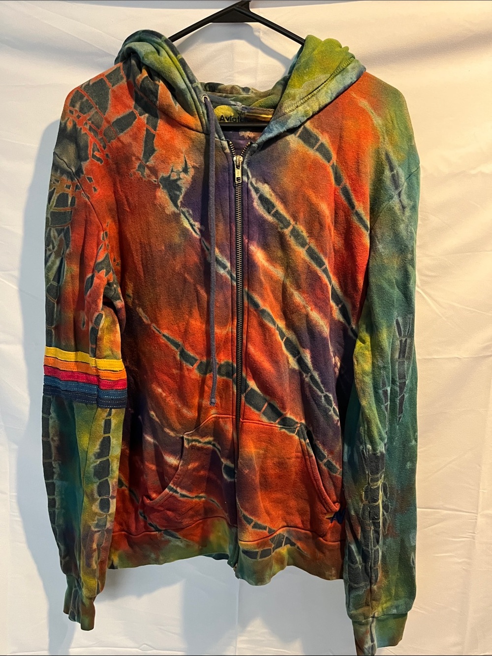 Aviator Nation Multicolor Tie-Dye Zip Hoodie — Orange, Green, Blue, Purple